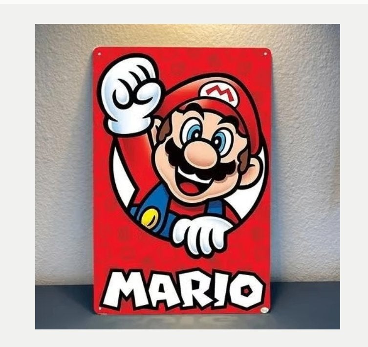 Vintage metalen bordje Super Mario (40x30cm), Verzamelen, Ophalen of Verzenden, Nieuw, Reclamebord