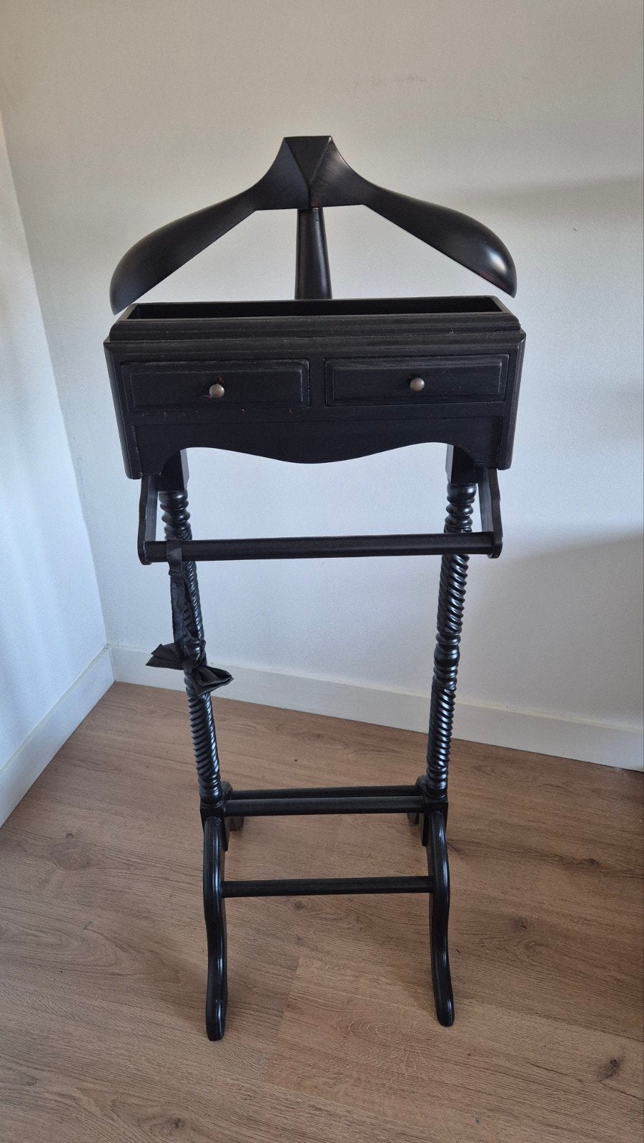 Vintage staande kapstok met lades - Zwart hout, Gebruikt, 100 tot 150 cm, Ophalen of Verzenden, Staande kapstok