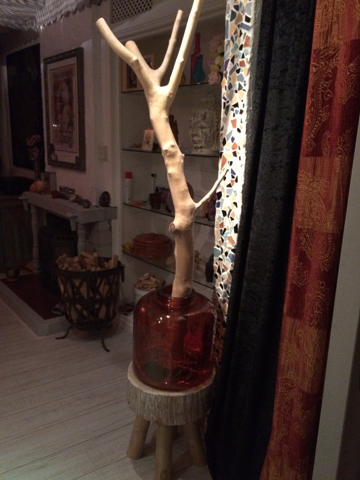 Decoratie zelfgemaakte boomstam lamp, Ophalen, Zo goed als nieuw, Glas