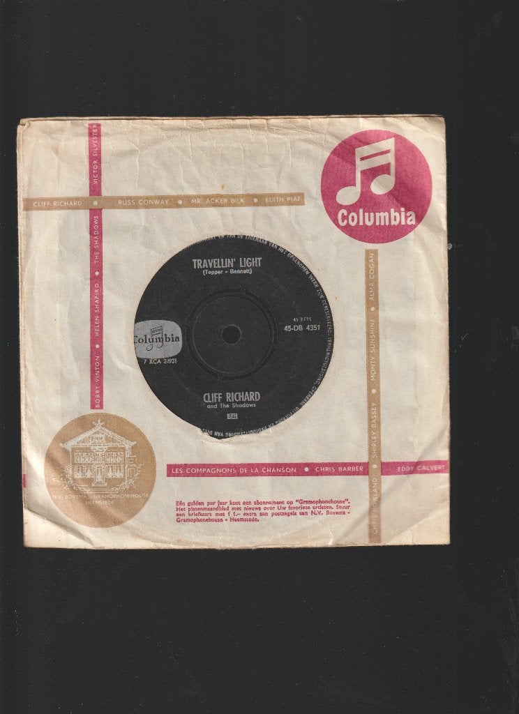 CLIFF RICHARD & THE SHADOWS  --  TRAVELLIN'  LIGHT  //  ROCK, Gebruikt, Verzenden, Originele persing, 7 inch