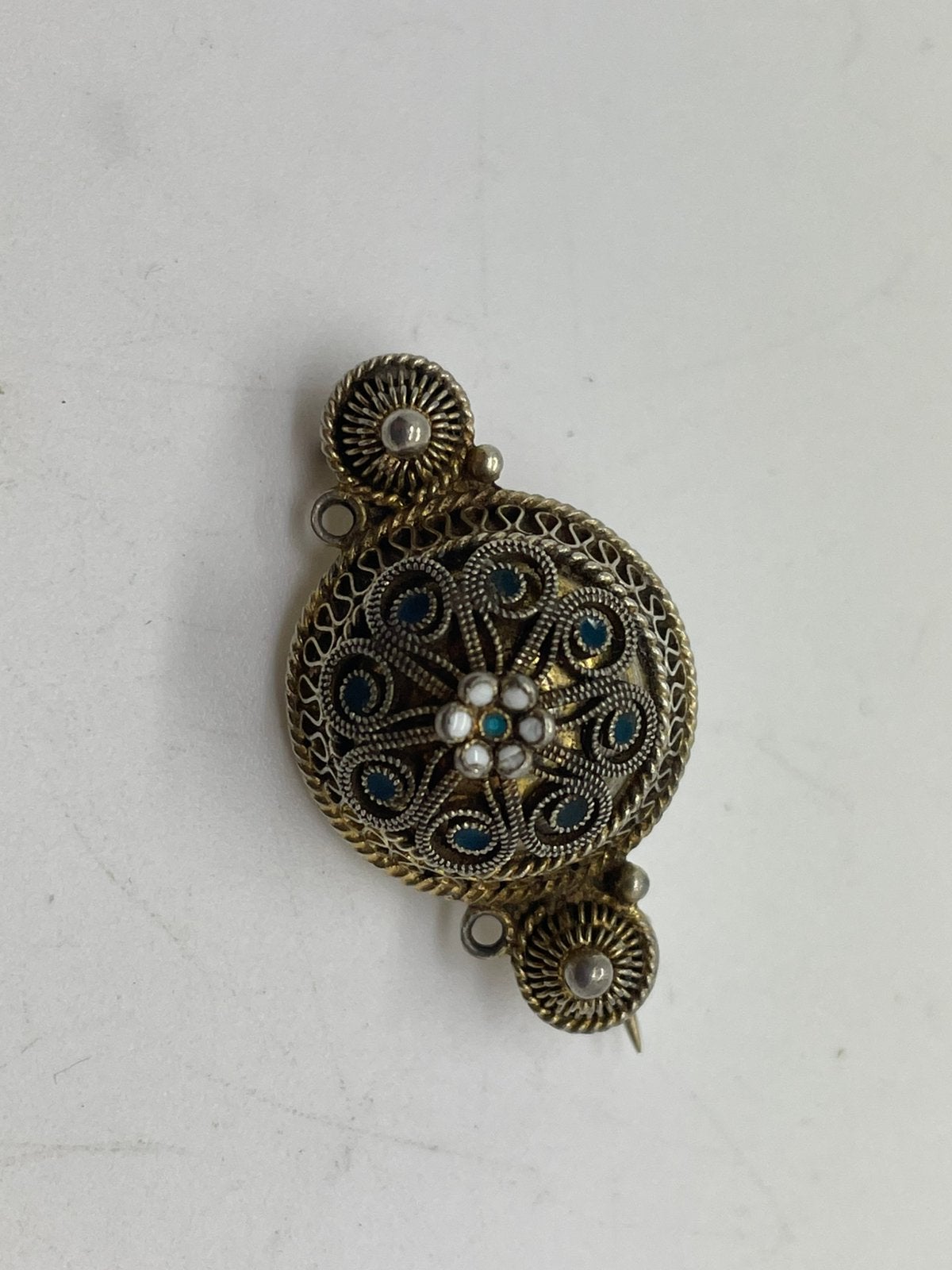 E489 Prachtige 830 zilveren broche met emaille, Sieraden, Tassen en Uiterlijk, Antieke sieraden, Ophalen of Verzenden, Zilver