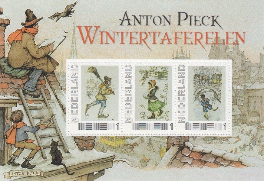 Nederland Postset Anton Pieck Wintertaferelen, blok+kaarten, Ophalen of Verzenden, Na 1940, Postfris