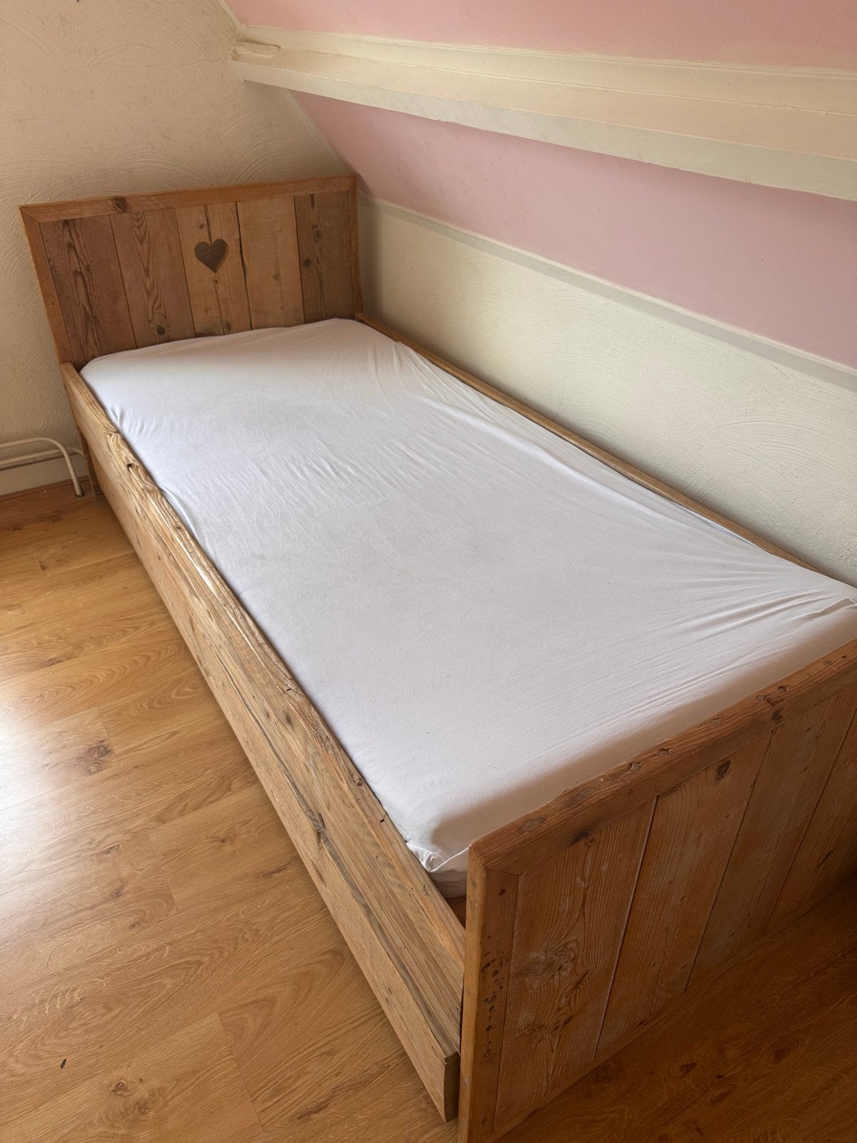 Houten uitschuifbed 98x214 in goede staat, Ophalen, Eenpersoons, 210 cm, Steigerhout
