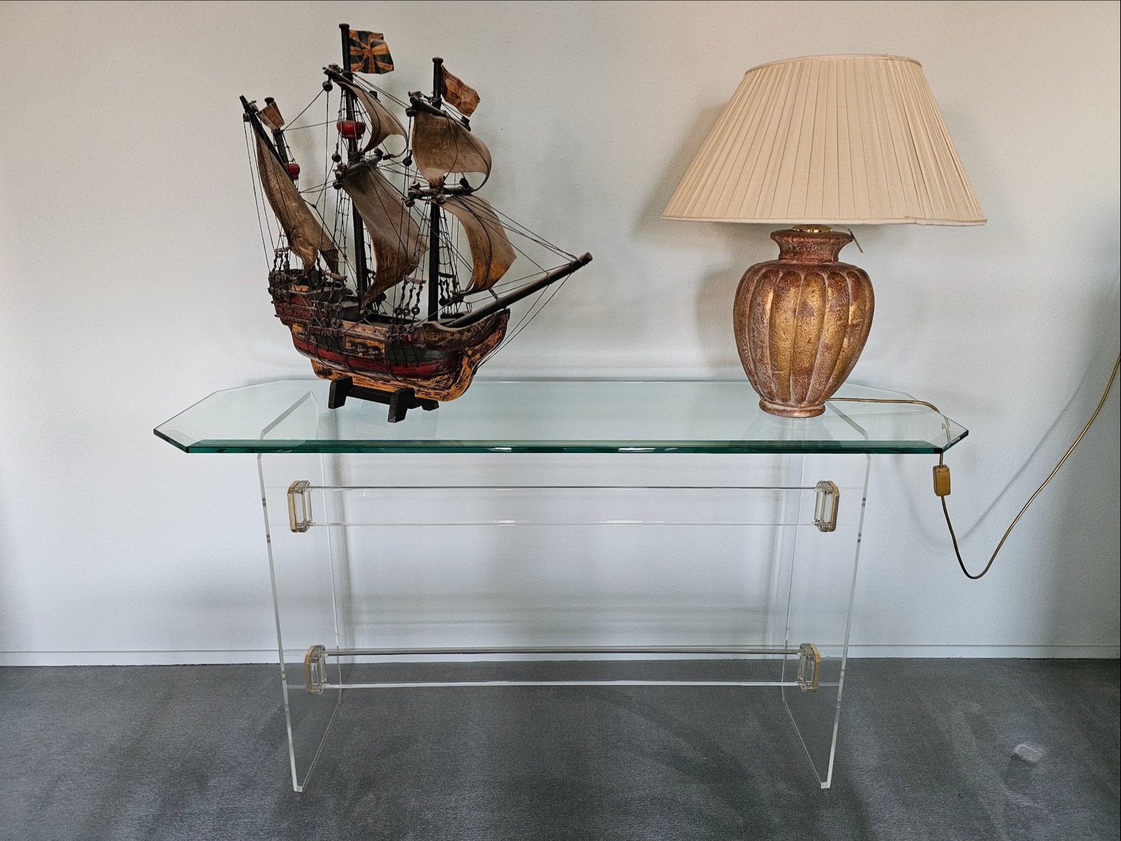 Vintage Pierre Vandel Hollywood Regency Sidetable Jaren 70/8, 100 tot 150 cm, Ophalen of Verzenden, Glas, Zo goed als nieuw