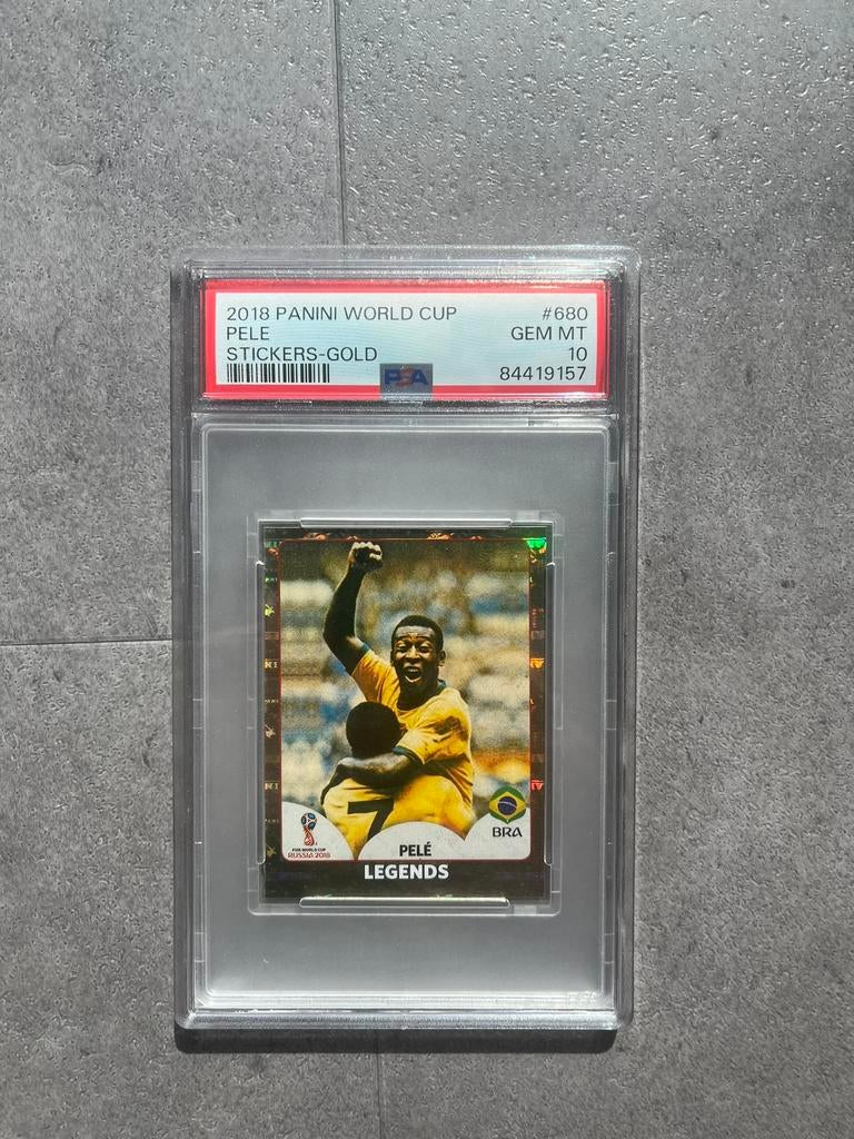 Panini wk 2018 pele,goude stickers, zwarte achterkant psa 10, Hobby en Vrije tijd, Stickers en Plaatjes, Verzenden, Zo goed als nieuw