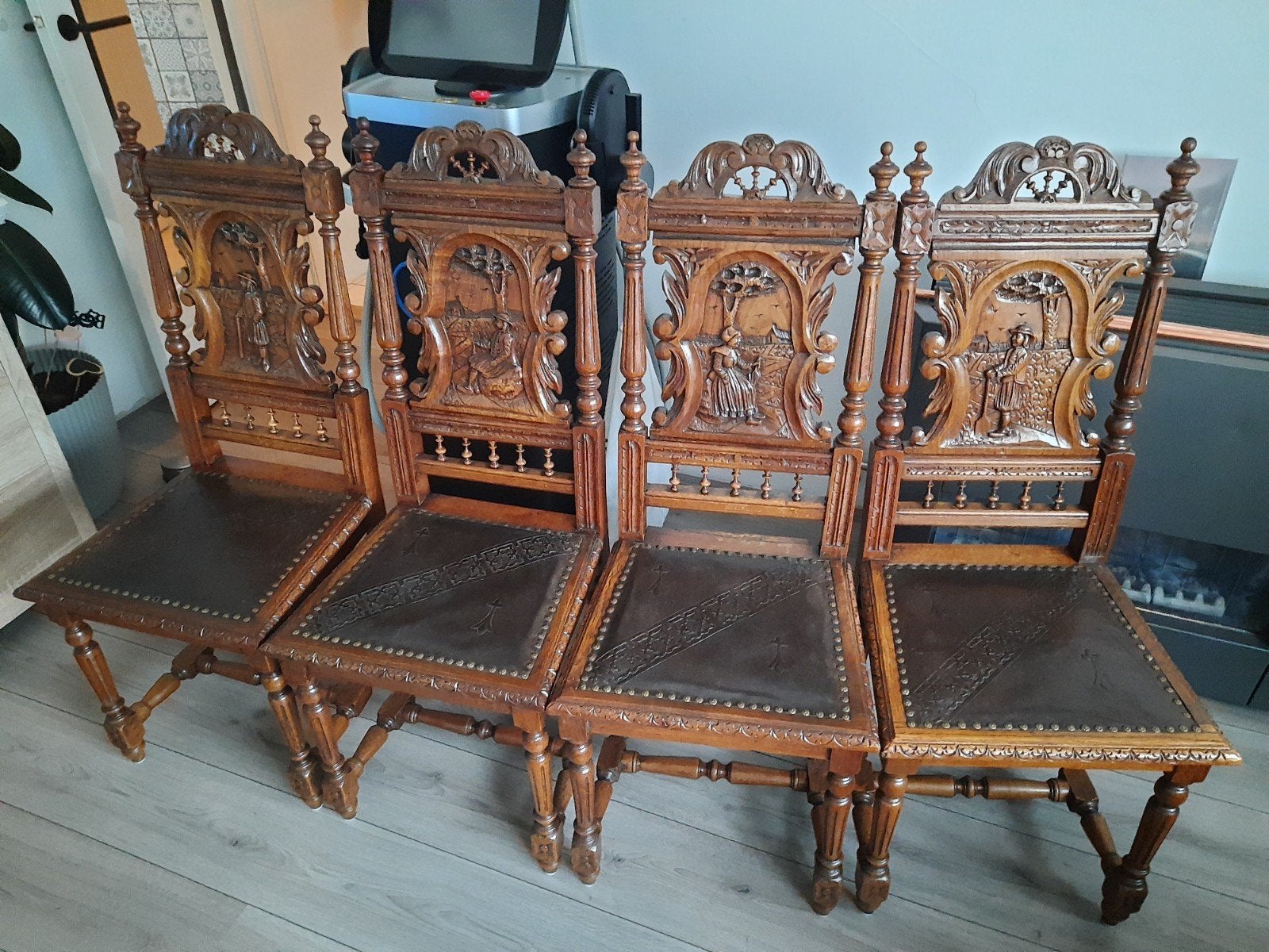 6 Bretonse Stoelen 1900 Eiken Lader, Ophalen of Verzenden