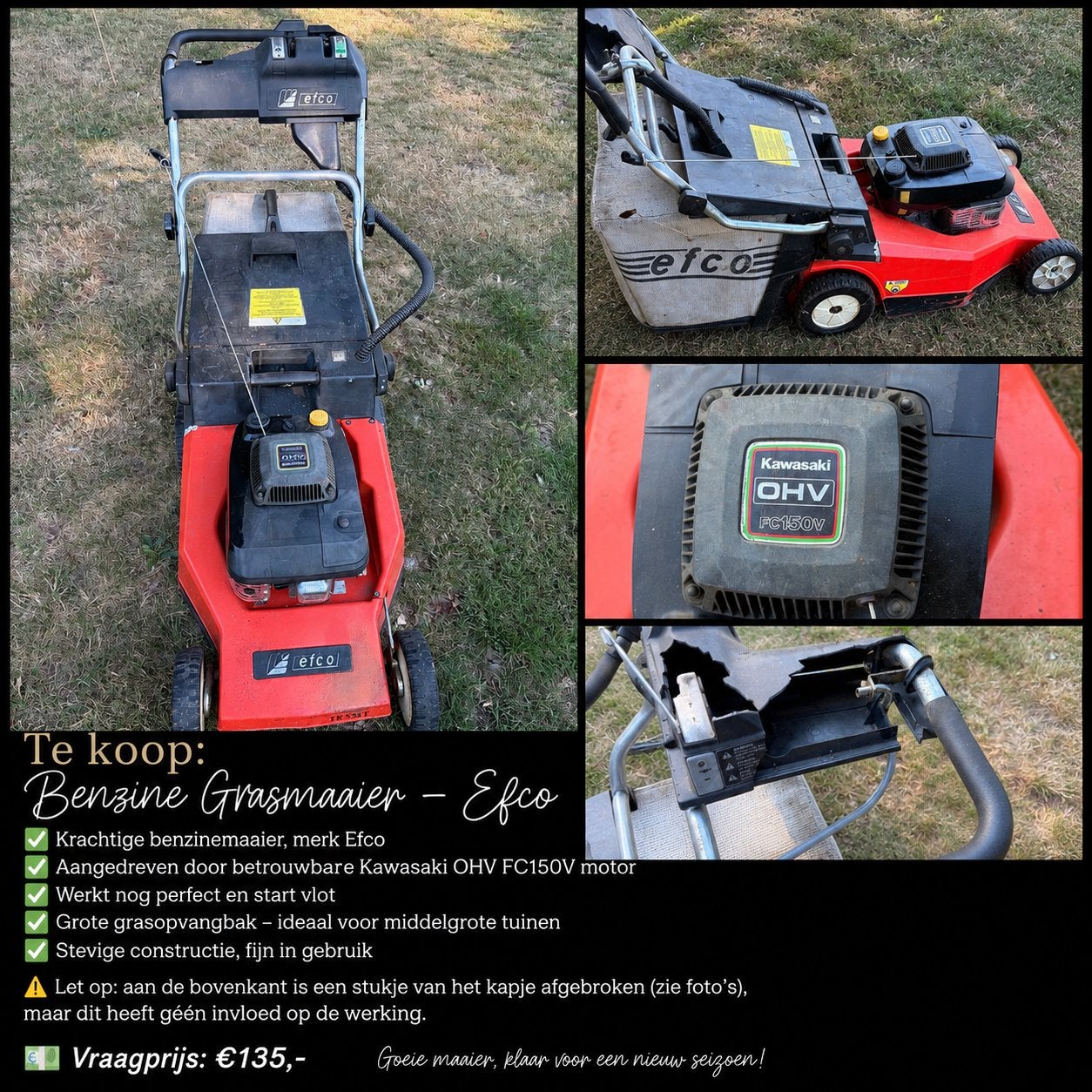 Efco benzine grasmaaier met Kawasaki motor vaste prijs € 50, Tuin en Terras, Ophalen, Gebruikt, 50 cm of meer