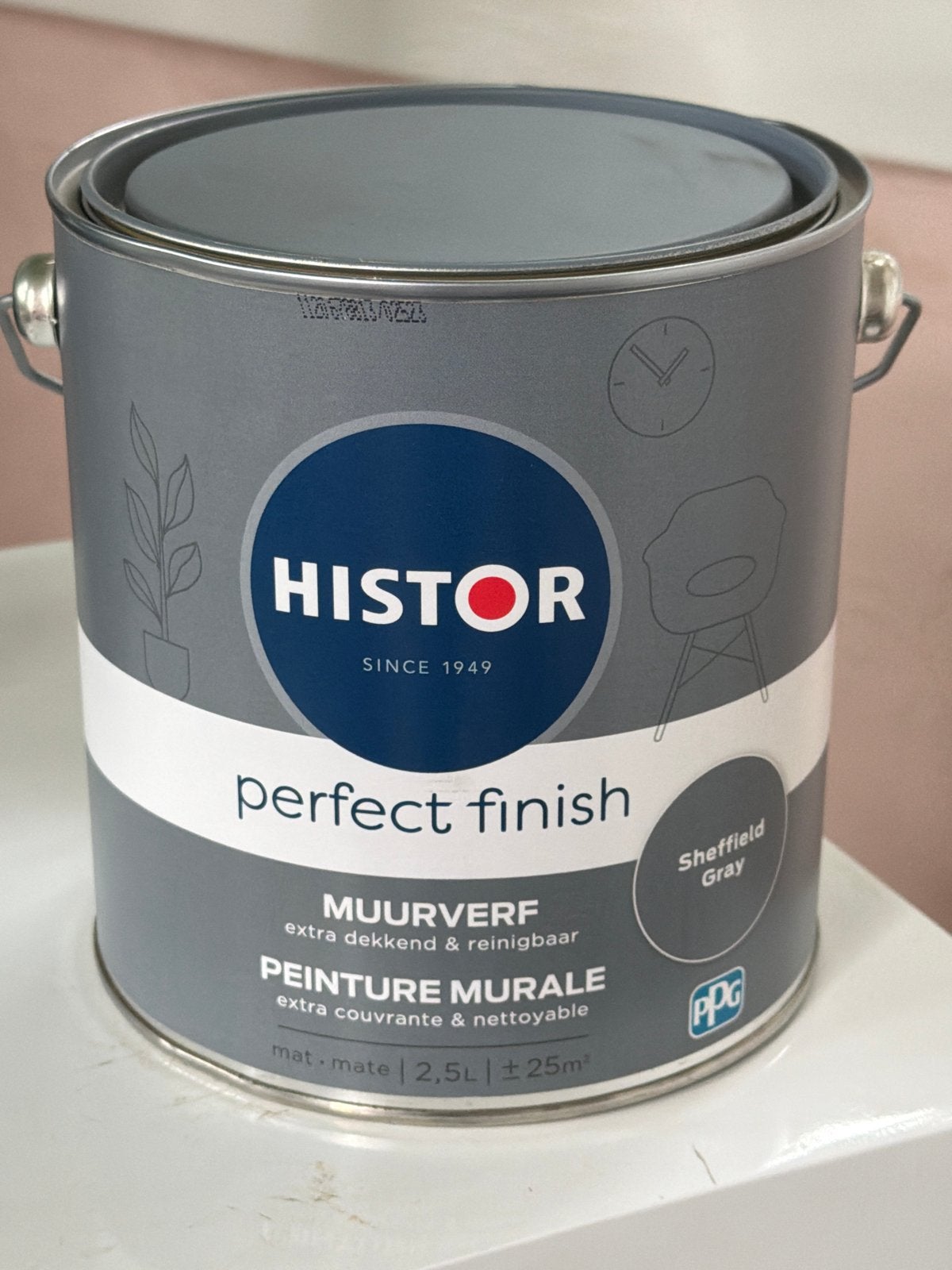Histor Perfect Finish Muurverf Sheffield Gray 2.5L, Nieuw, Ophalen of Verzenden, Verf, Grijs