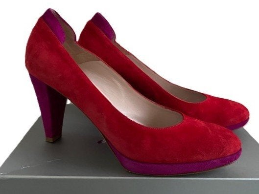 Lilian plateau pumps paarsroze rood maat 41 suède, Pumps, Verzenden, Lilian, Zo goed als nieuw