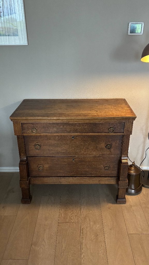 Antieke Nederlandse eiken 3-ladenkast / commode ca. 1860, Ophalen