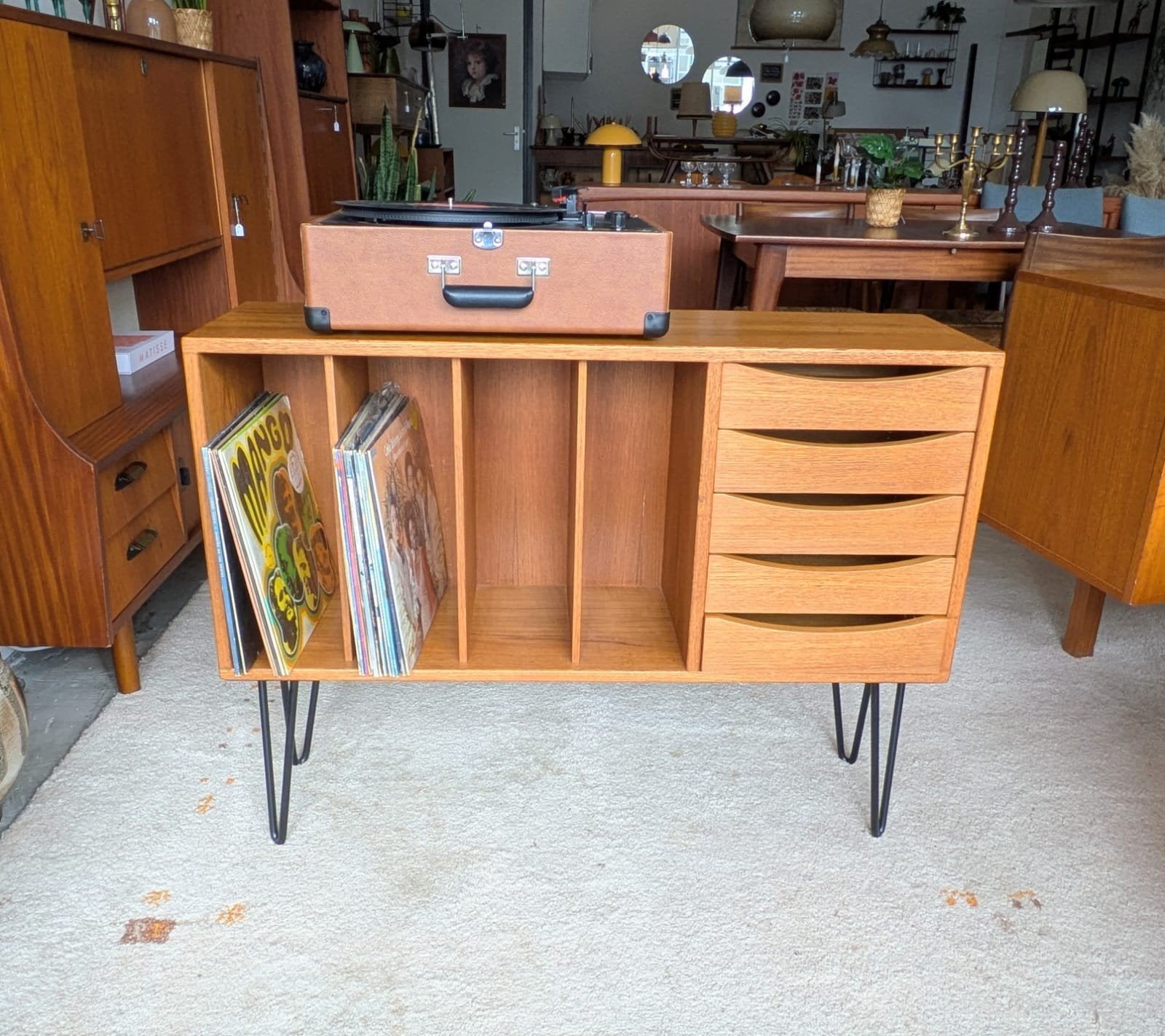 Vintage teakhouten dressoir, platenkast, Ophalen, Gebruikt, ., .