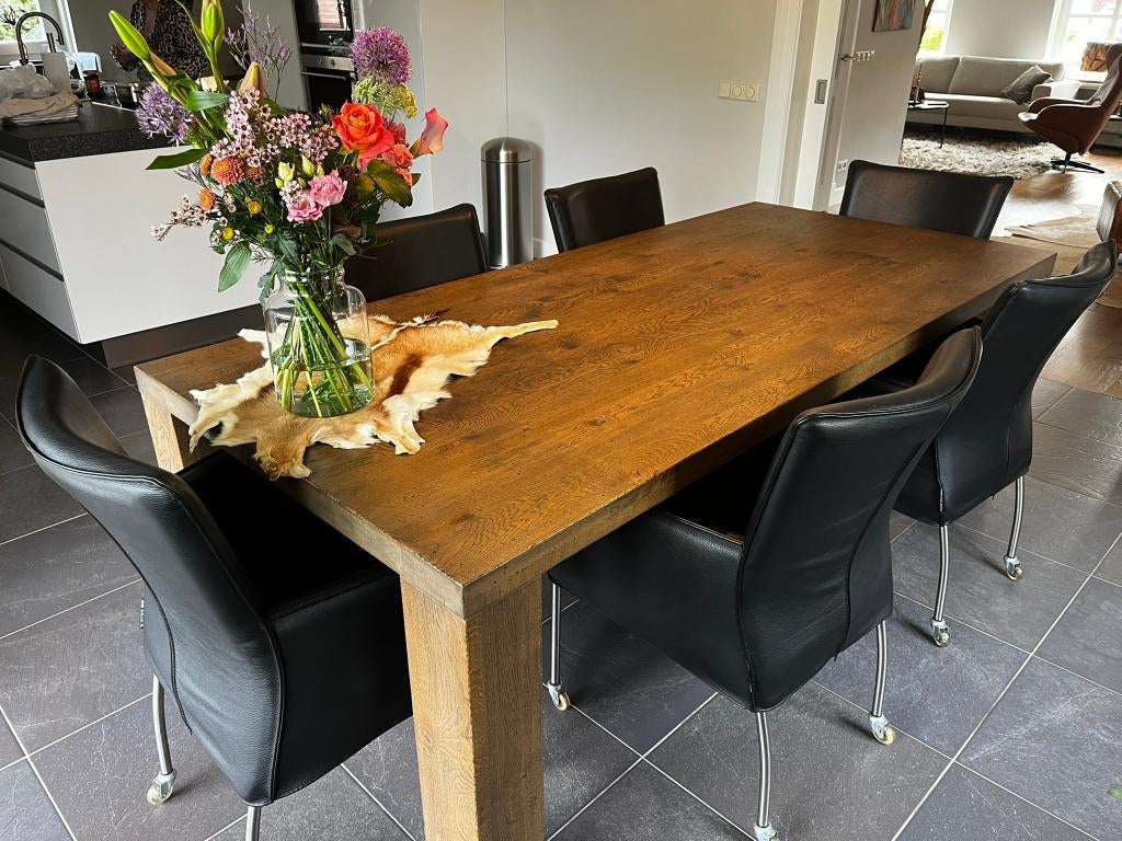 Let op !!!!     Top eethoek met 6 lederen stoelen, Ophalen, 100 tot 150 cm, 200 cm of meer, Zo goed als nieuw