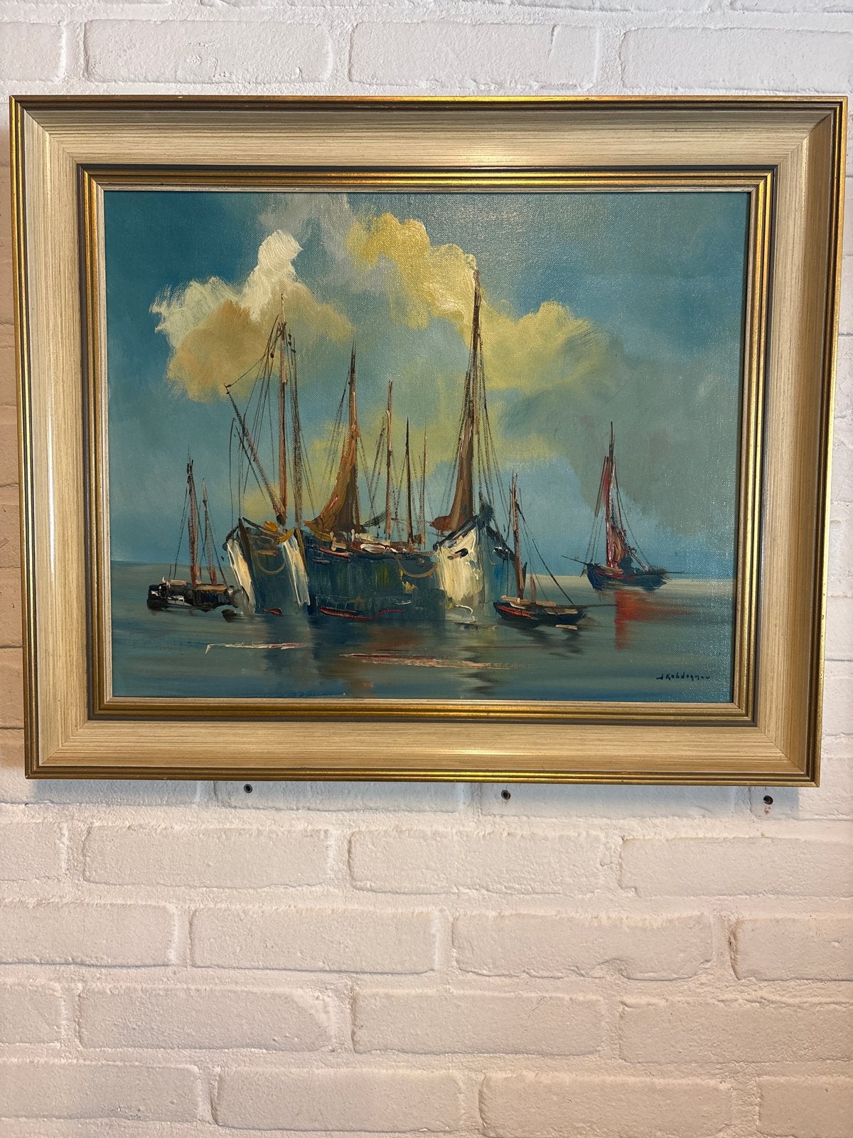 Schilderij Jan Kelderman - Maritiem met boten, Antiek en Kunst, Maritiem / water, Doek, Impressionistisch, Ophalen of Verzenden
