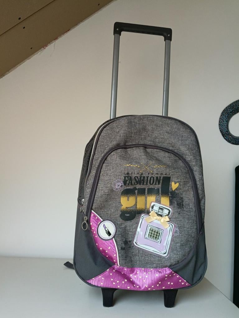 Grijze rugzak met wieltjes - Fashion Girl, Ophalen, Grijs, Rugtas