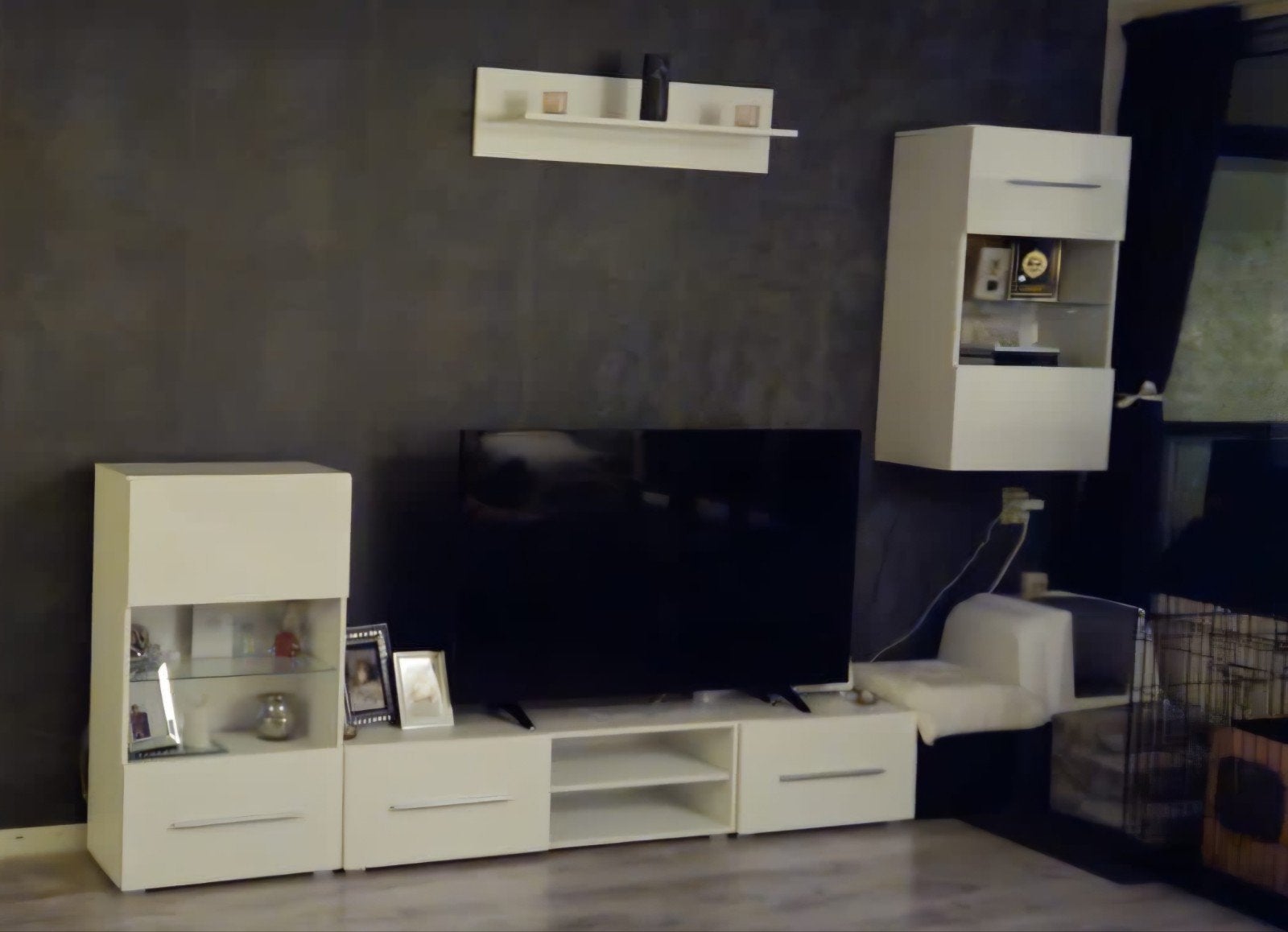 Moderne witte wandmeubel / TV meubel set met LED – 4 delig, Ophalen, Gebruikt, 200 cm of meer, Modern