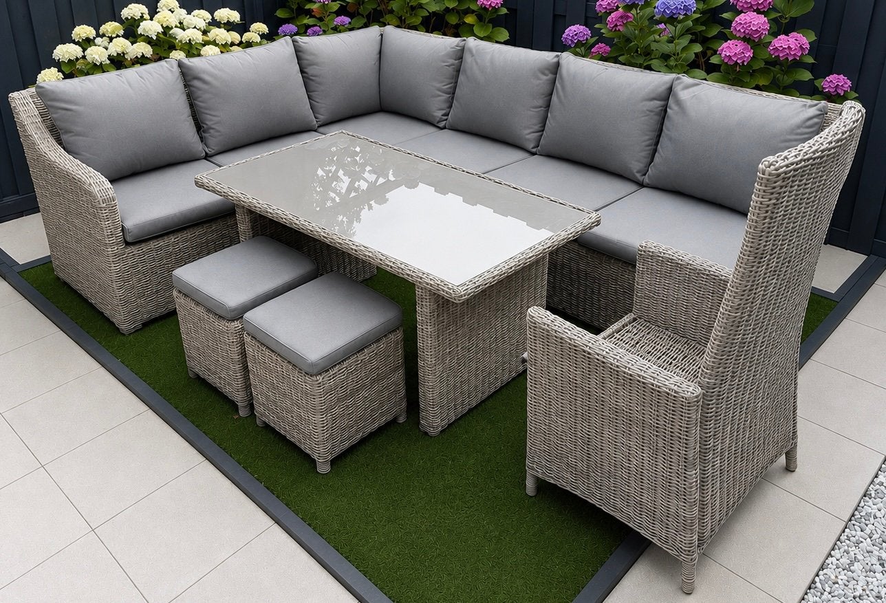 Prachtige 8-persoons Wicker Tuinset Inclusief Kussens, Tuin en Terras, Tuinsets en Loungesets, Zo goed als nieuw, Tuinset, Wicker