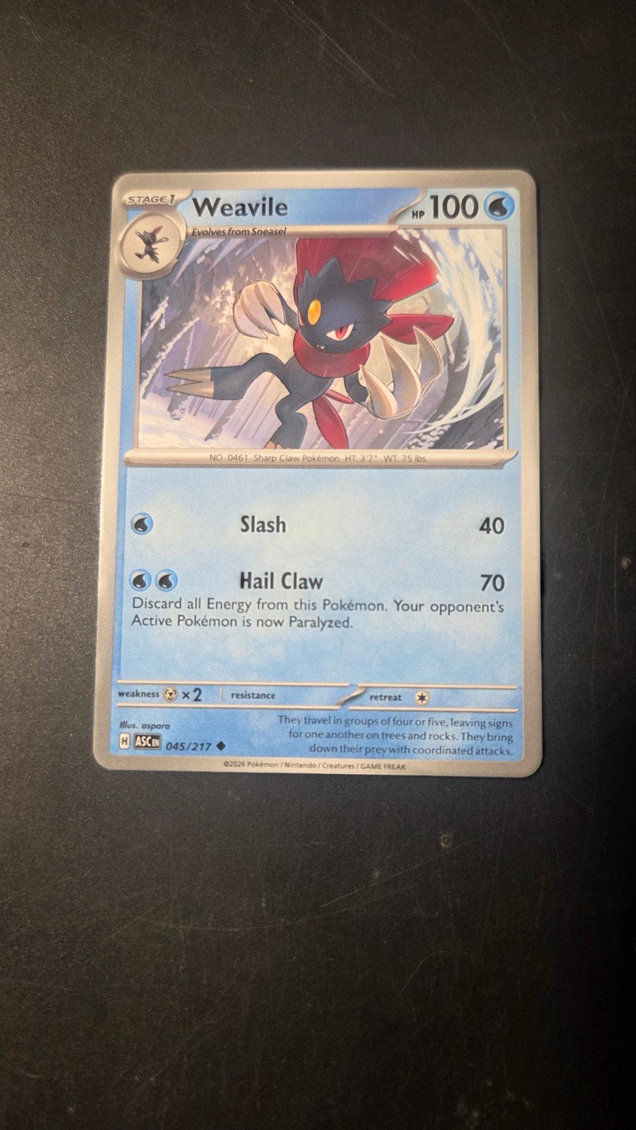 Weavile 045/217 Ascended Heroes Pokémon kaart, Verzenden, Zo goed als nieuw, Losse kaart