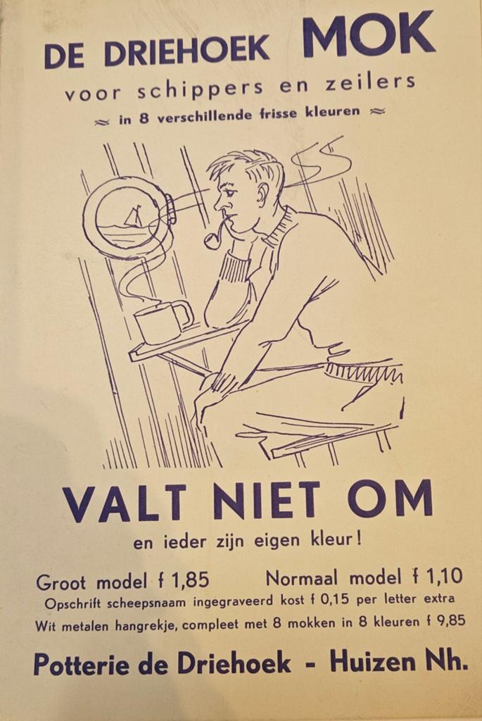 Reclame Potterie de Driehoek, Mok voor schippers en zeilers, Antiek en Kunst, Ophalen of Verzenden