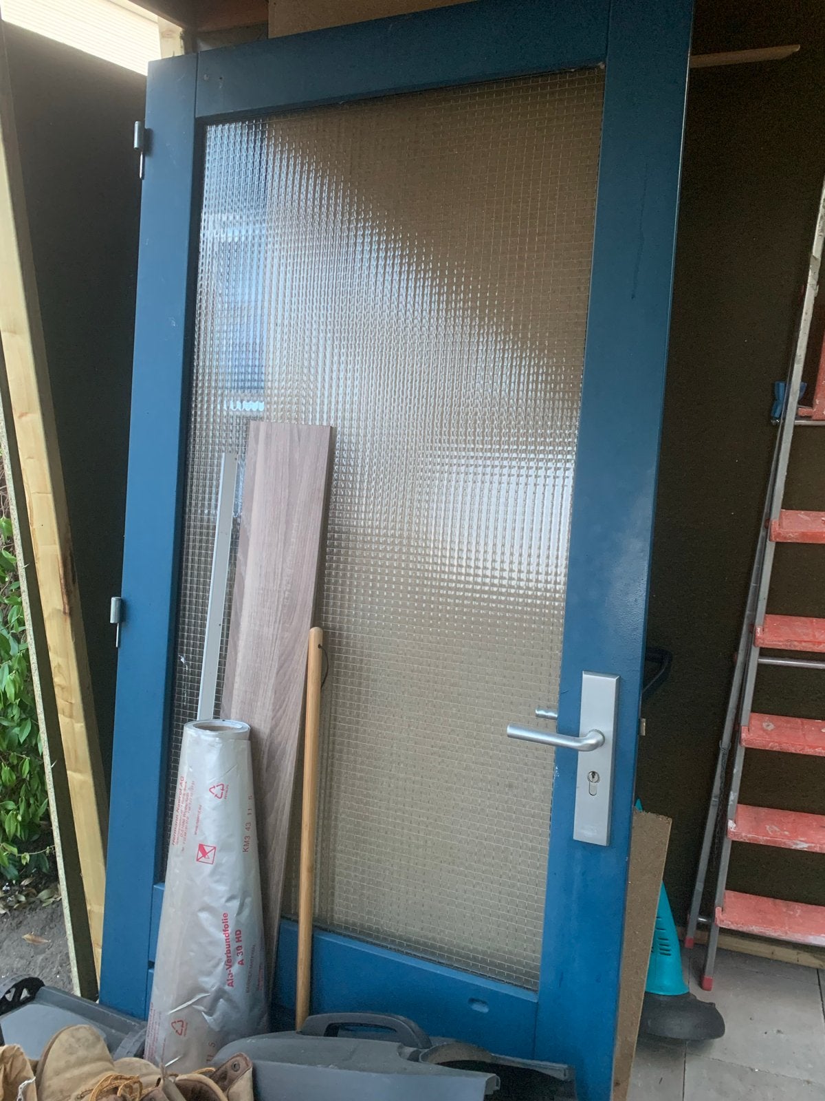 Hardhouten schuurdeur met draad glas, Doe-het-zelf en Verbouw, Ophalen, Gebruikt, 80 tot 100 cm, Buitendeur