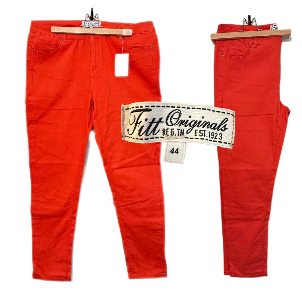 Miss Etam Fitt broek jeans oranje 5-pocket Koningsdag 44, Maat 42/44 (L), Nieuw, Oranje, Ophalen of Verzenden