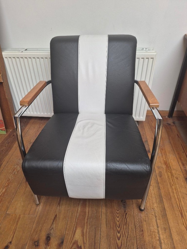 Montel stoel zwart/wit leer, Ophalen, Minder dan 50 cm, Zo goed als nieuw, Leer