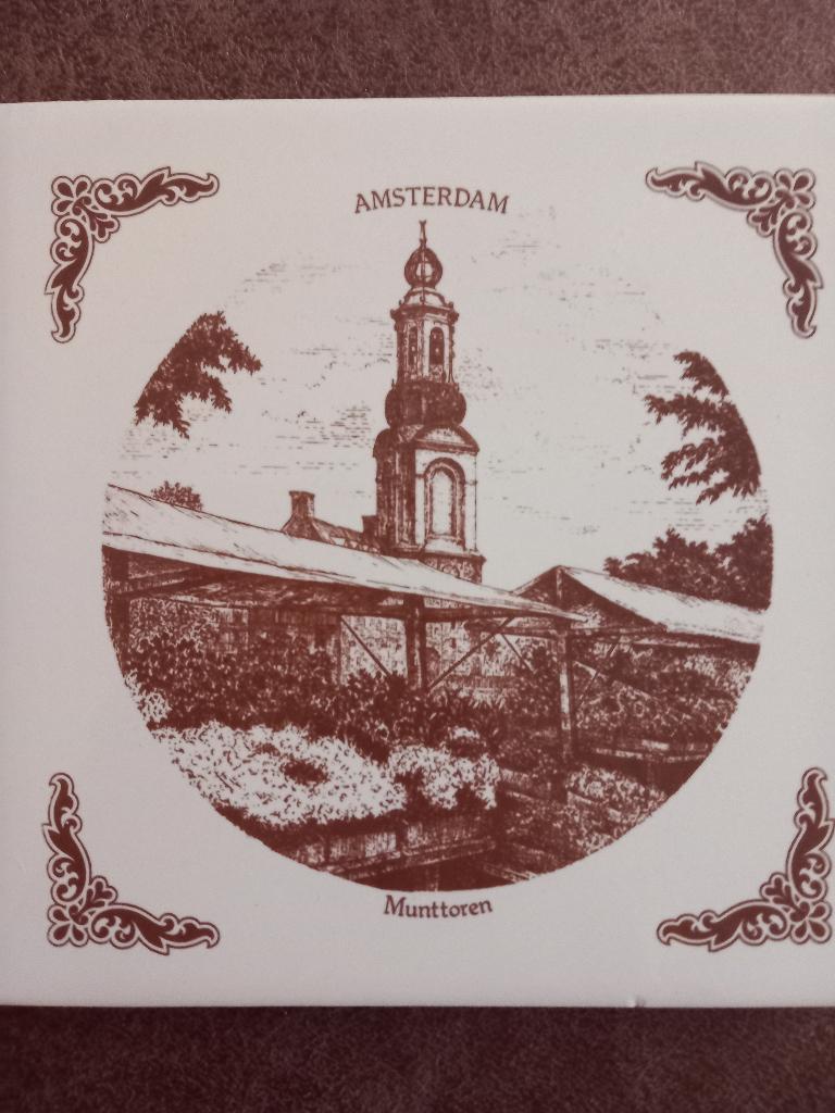 Vintage tegeltje Munttoren Amsterdam, Antiek en Kunst, Ophalen of Verzenden
