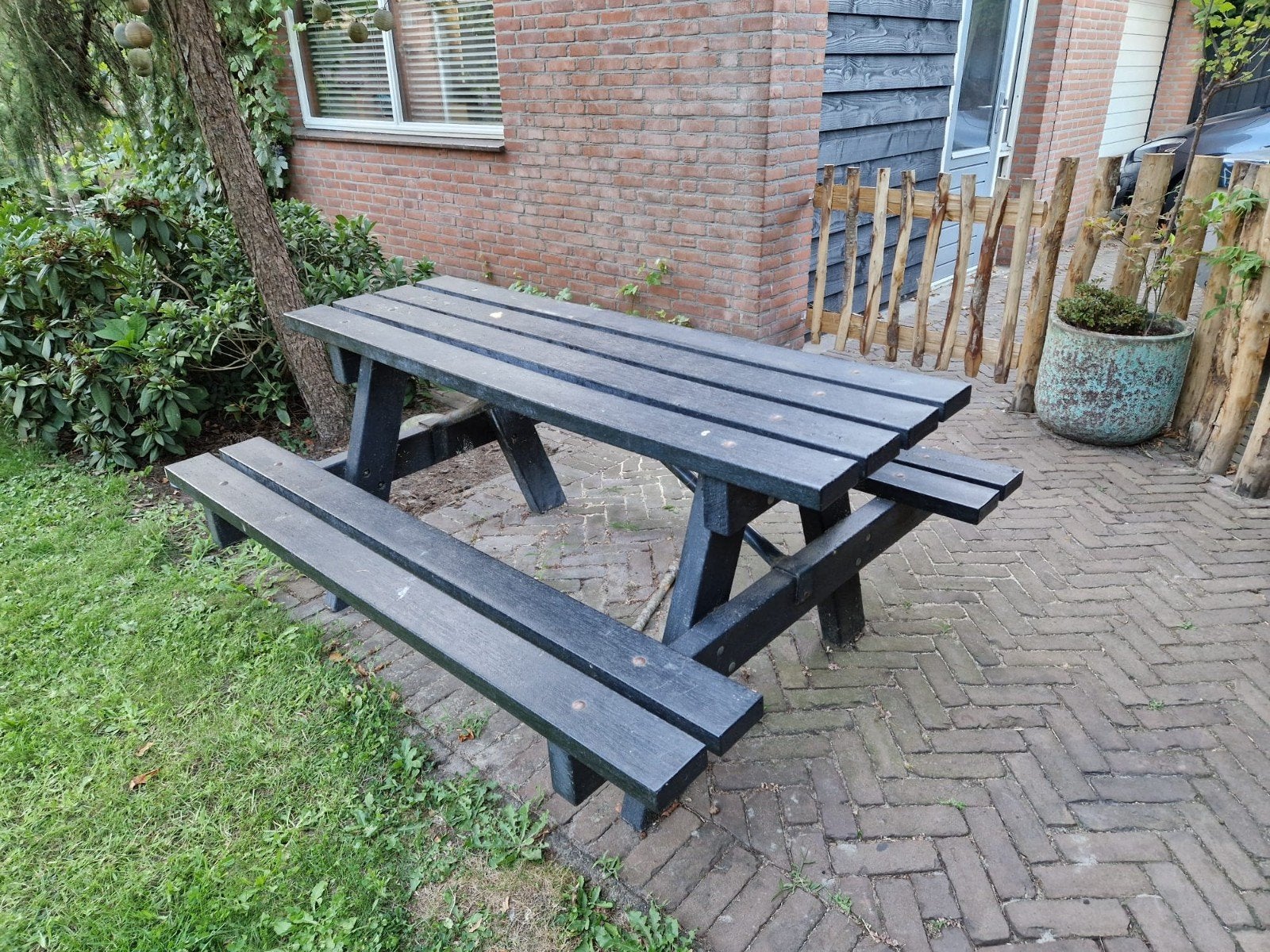 Robuuste picknicktafel van gerecycled kunststof, Ophalen of Verzenden, Gebruikt, Rechthoekig, Overige materialen