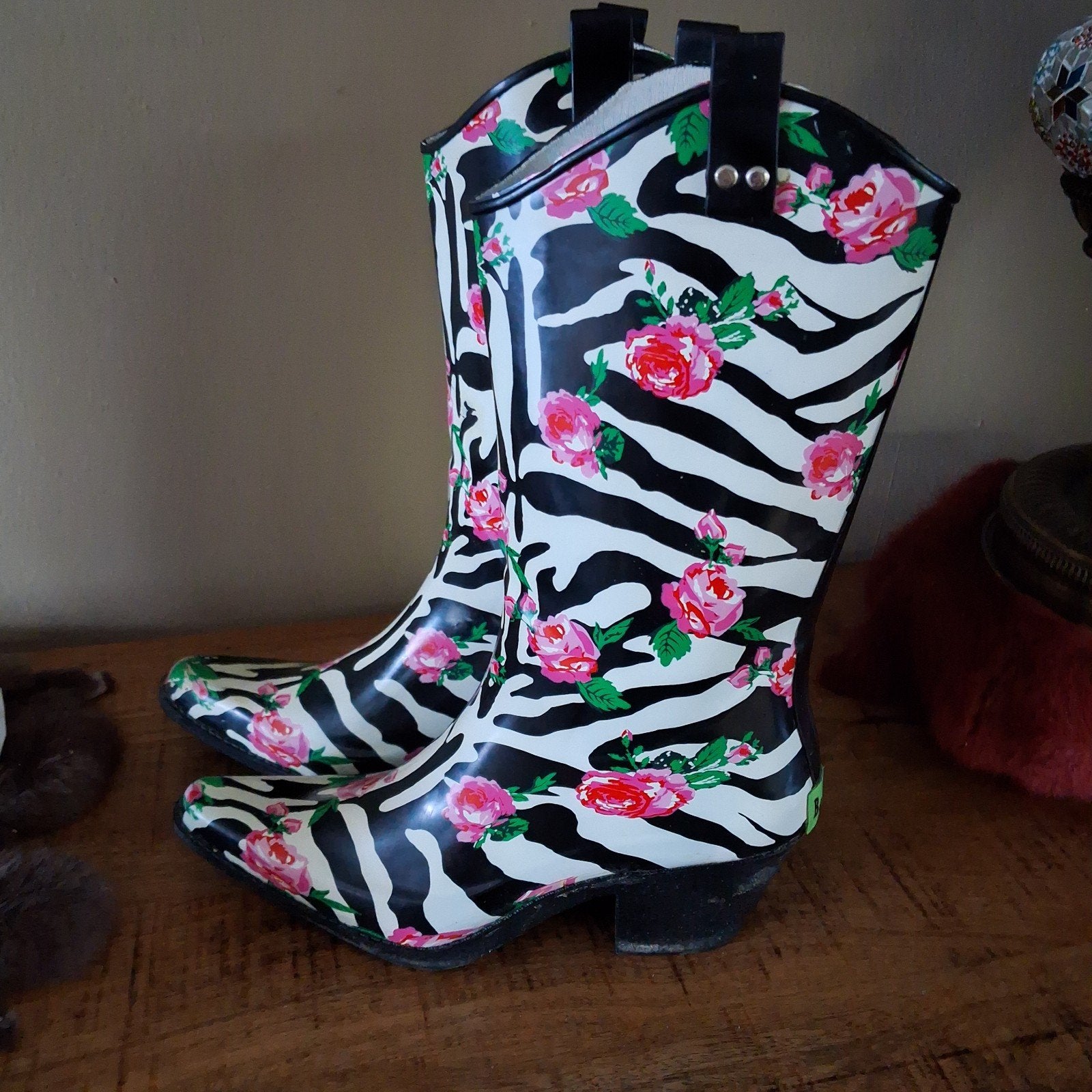 Cowboy regenlaarzen festival zebra roze bloemen mt 38/39, Overige kleuren, Belo mundo, Nieuw, Ophalen of Verzenden