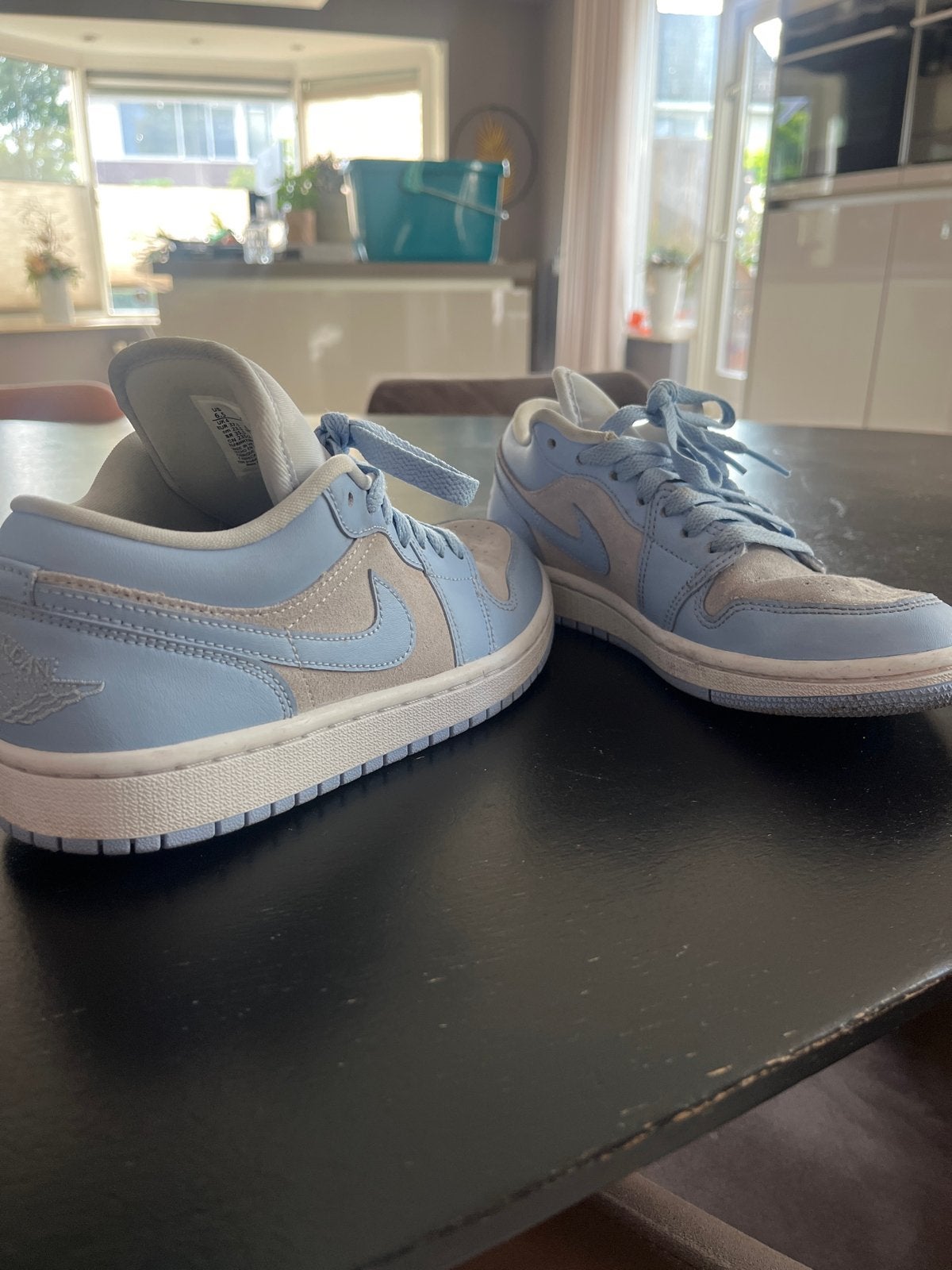 Nike Dunk Low Dames - Lichtblauw/Grijs, Ophalen of Verzenden, Gedragen, Blauw, Sneakers of Gympen