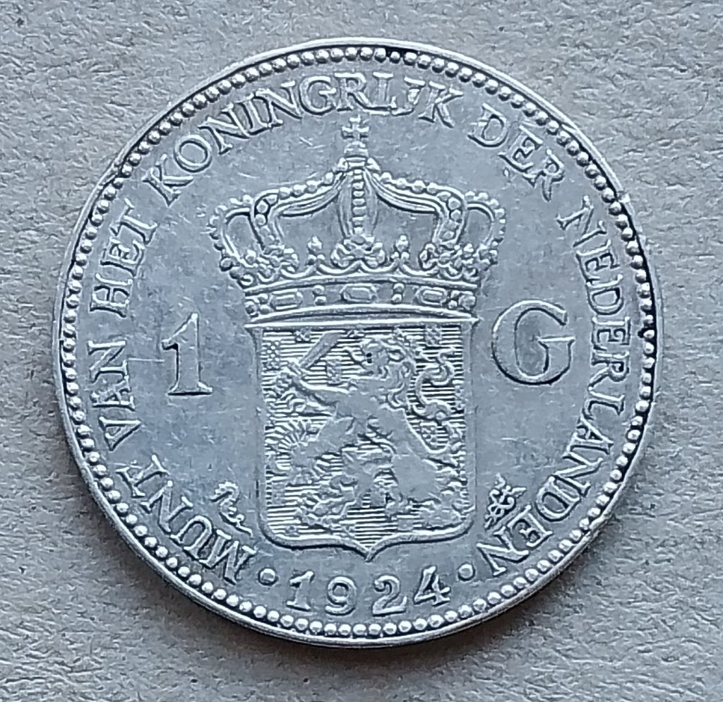 Nederland, 1 gulden 1924, 1 gulden, Zilver, Ophalen of Verzenden, Koningin Wilhelmina