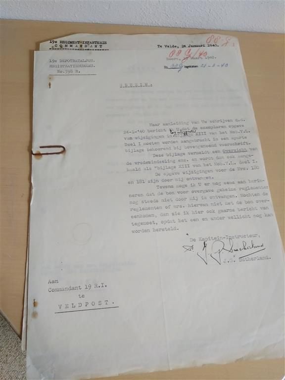 Mobilisatie documenten 19 RI  NL pre 1940 Hoorn, Verzamelen, Ophalen of Verzenden, Landmacht, Nederland, Overige typen