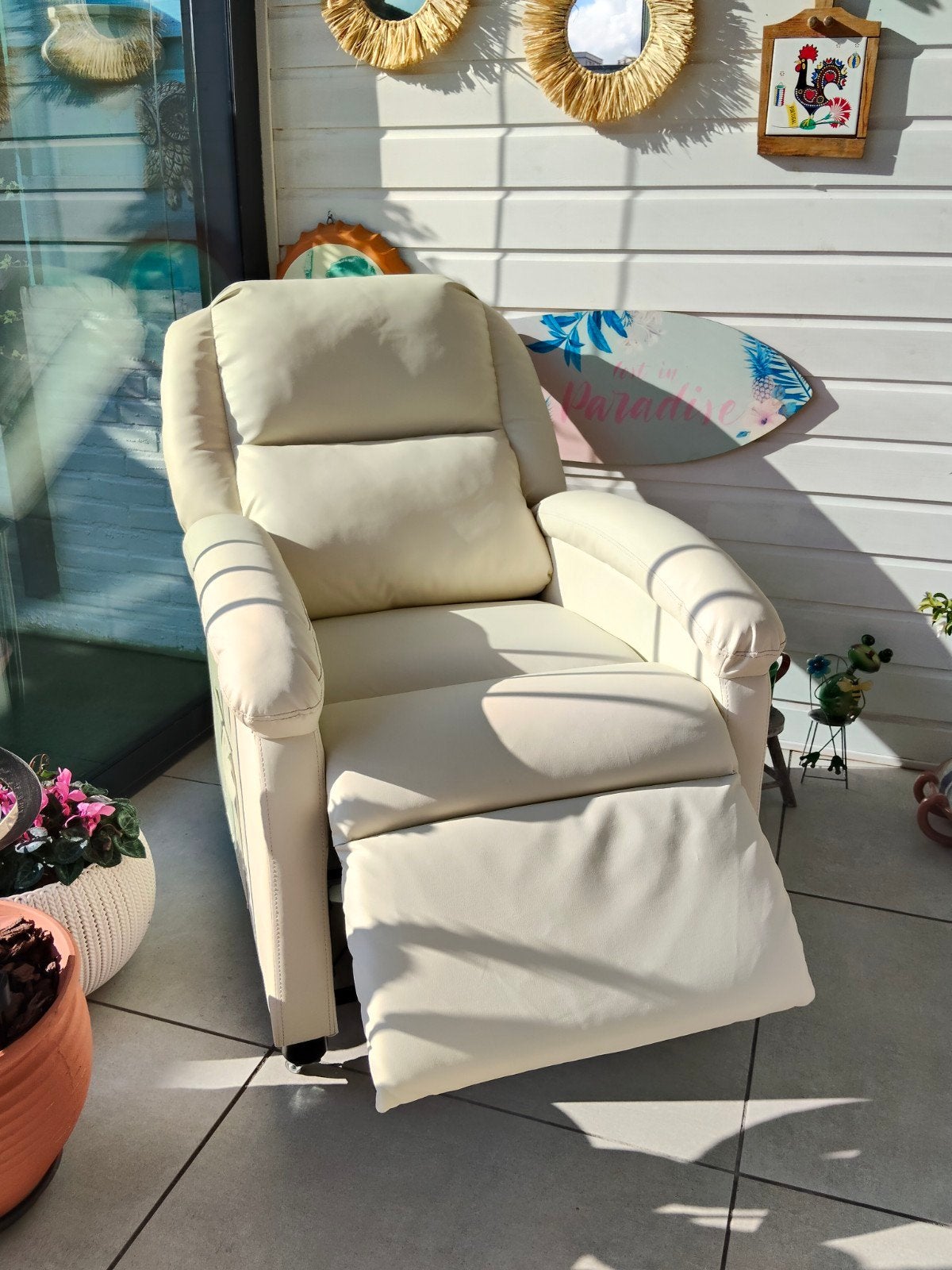 Creme witte relaxstoel, Ophalen, Zo goed als nieuw, Minder dan 75 cm, 50 tot 75 cm