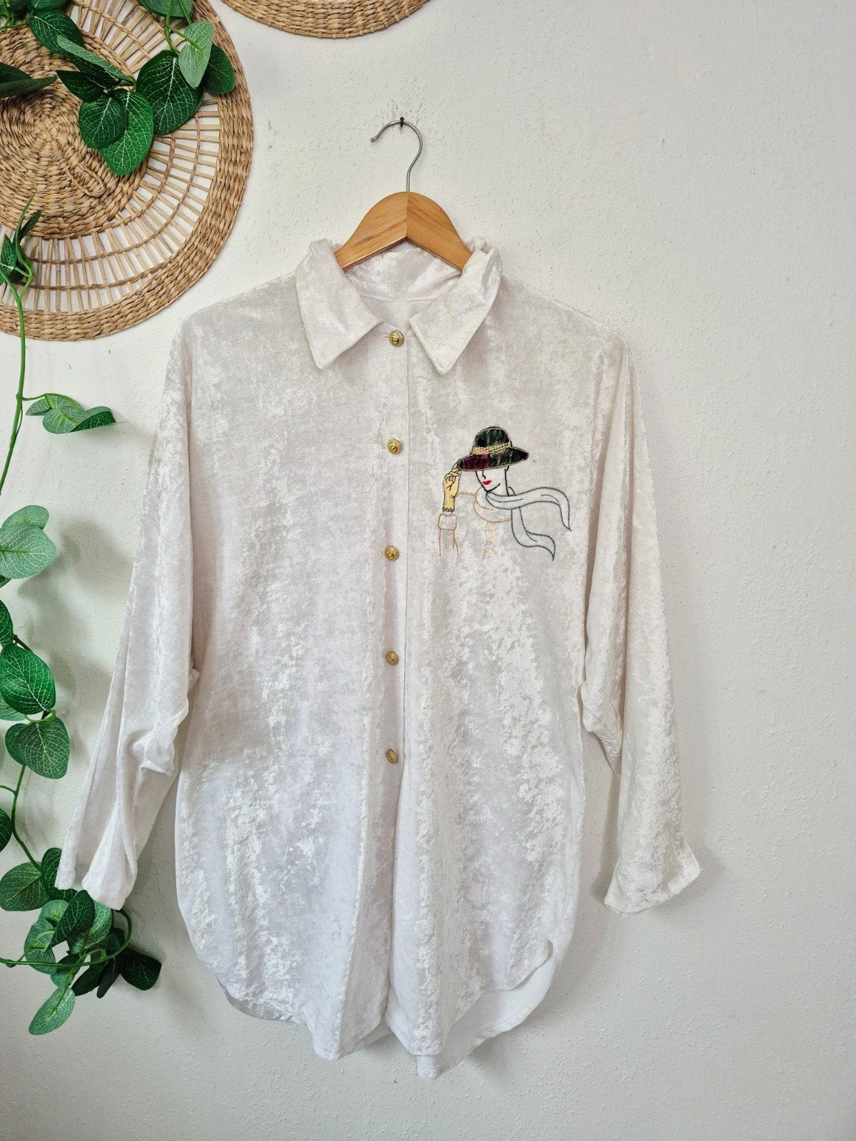Vintage 80s fluwelen shirt/dress allsize, Kleding | Dames, Verzenden, Wit, Maat 46/48 (XL) of groter, Zo goed als nieuw
