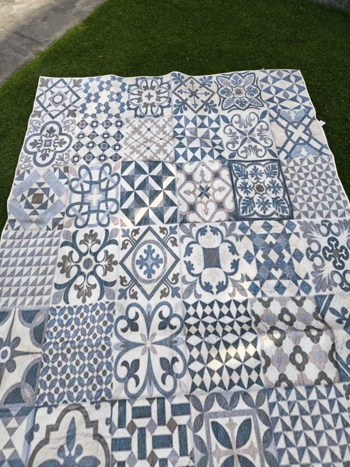 Vloerkleed met blauw-grijze tegelpatronen, Grijs, 100 tot 150 cm, Onbekend, Ophalen of Verzenden