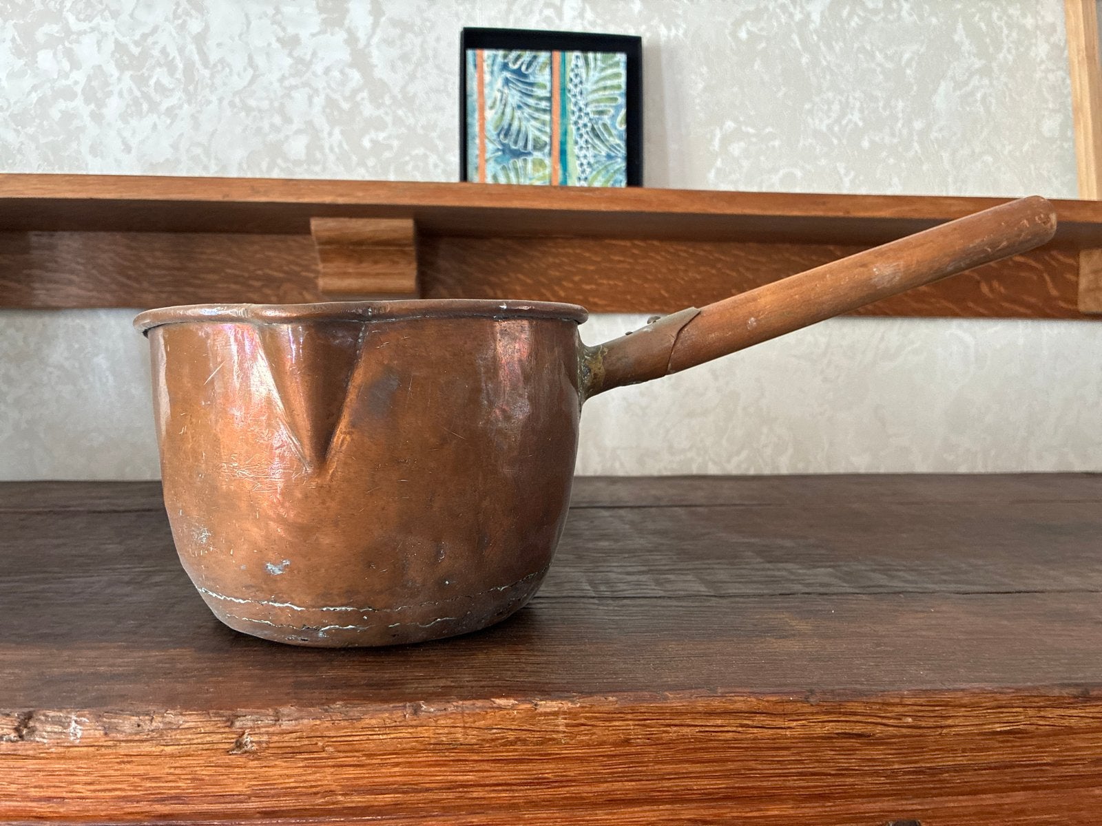 Antieke Koperen Sauspan met Houten Handvat, Ophalen of Verzenden, Koper