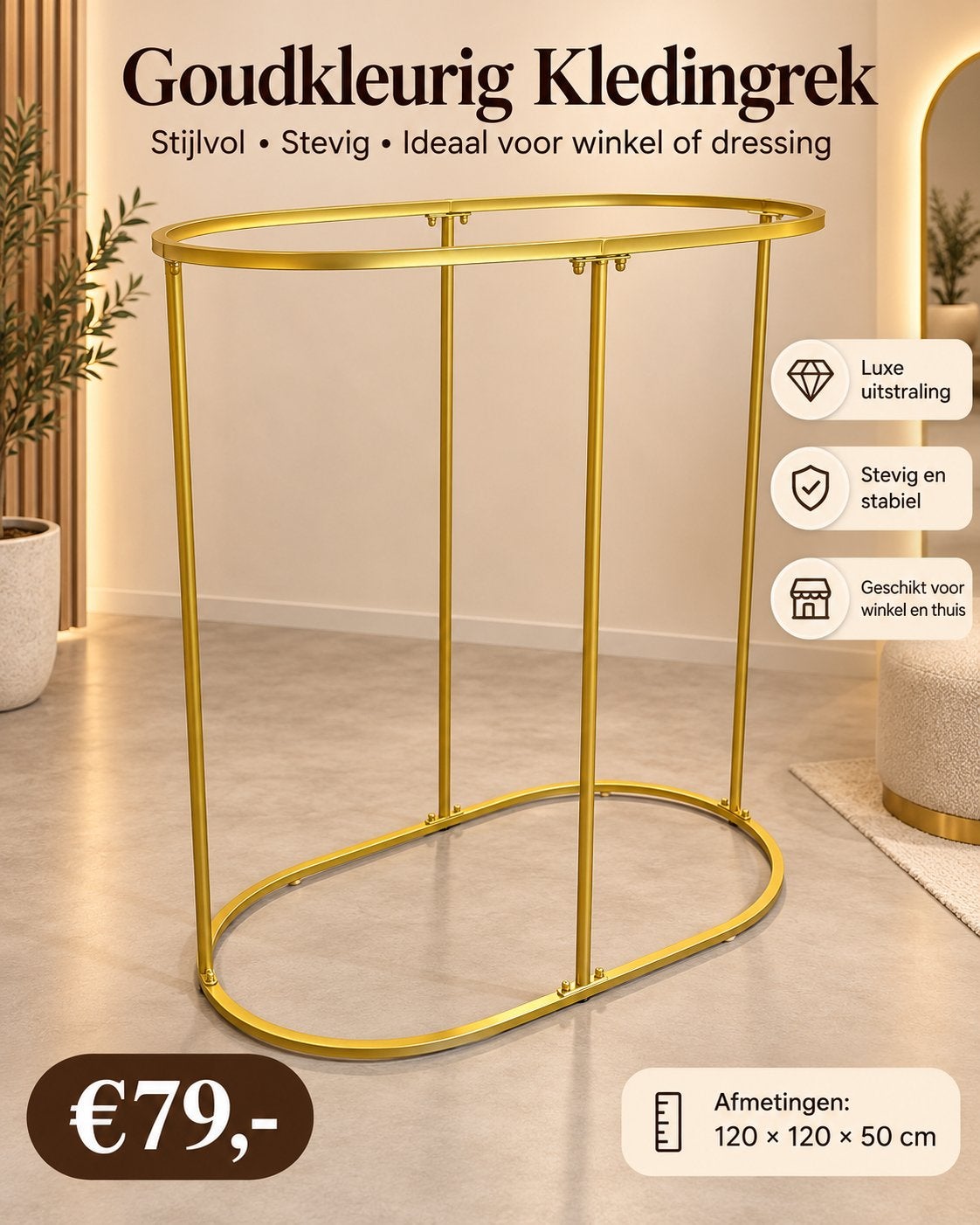 Kledingrek goudkleurig, Ophalen, Zo goed als nieuw