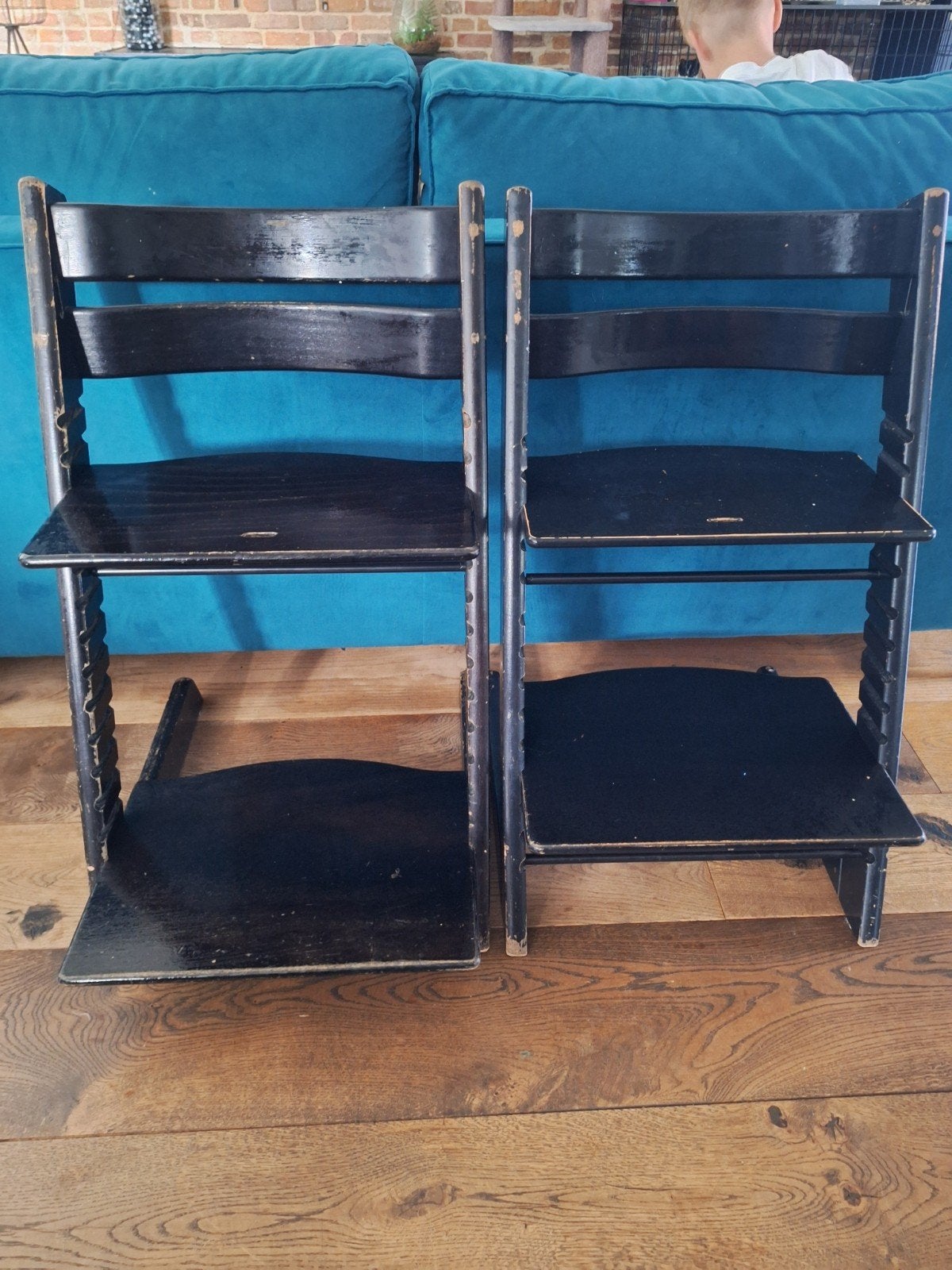 2x Stokke Tripp Trapp meegroeistoelen - Zwart, Ophalen, Gebruikt, Meegroeistoel