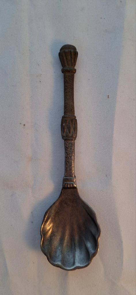 Tinnen lepel met schelpvormige kom, Ophalen of Verzenden
