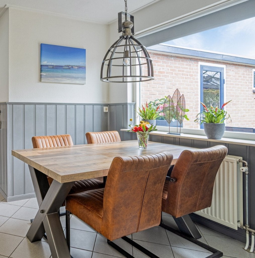 4 Industriële eetkamerstoelen cognac– Comfortabel & stijlvol, Huis en Inrichting, Stoelen, Ophalen, Bruin, Zo goed als nieuw, Vier