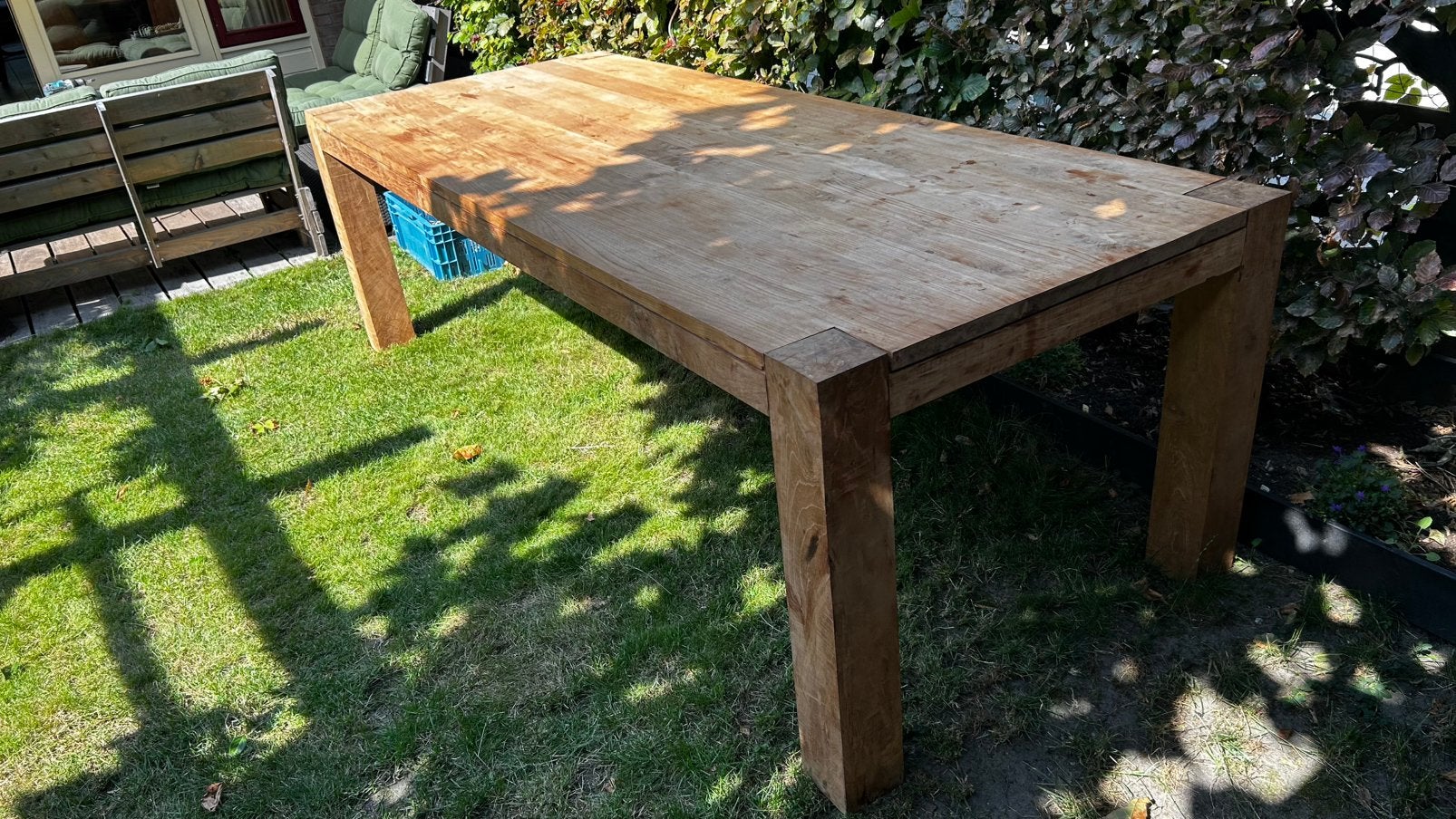 Teakhouten  eettafel 250 x 100, 200 cm of meer, Zo goed als nieuw, Rechthoekig, 50 tot 100 cm