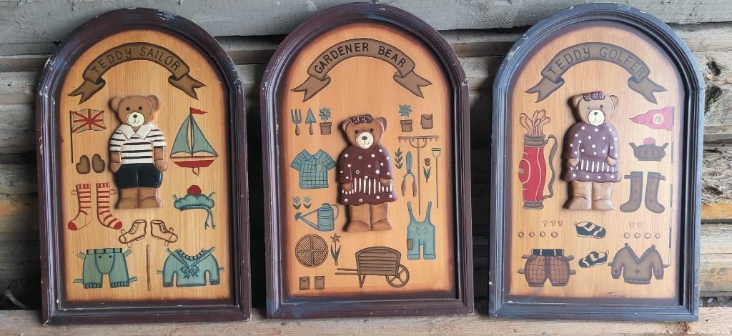 3 stuks Houten 3D schilderij beertje kinderkamer, Kinderen en Baby's, Kinderkamer | Inrichting en Decoratie, Ophalen, Zo goed als nieuw