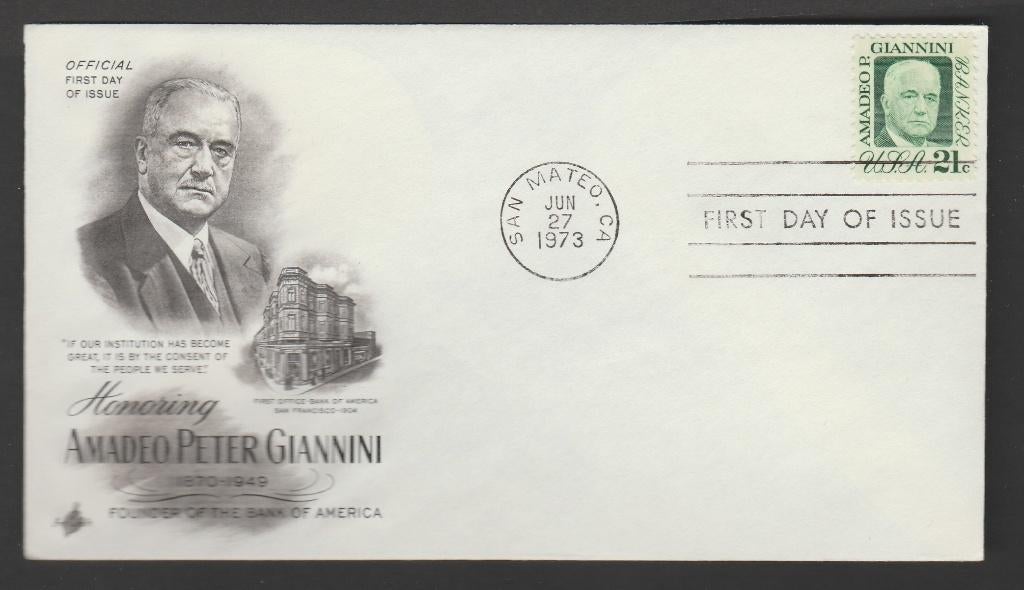 Verenigde Staten - FDC Amadeo Peter Giannini oprichting bank, Verzenden, Gestempeld, Noord-Amerika