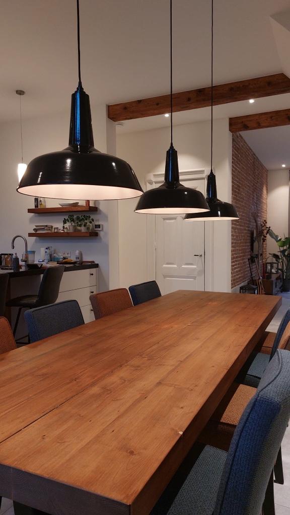 Grote zwart emaille hanglamp NH001Z Unieke designlamp Ø45 cm, Ophalen, Landelijk, industrieel, Glas, Nieuw