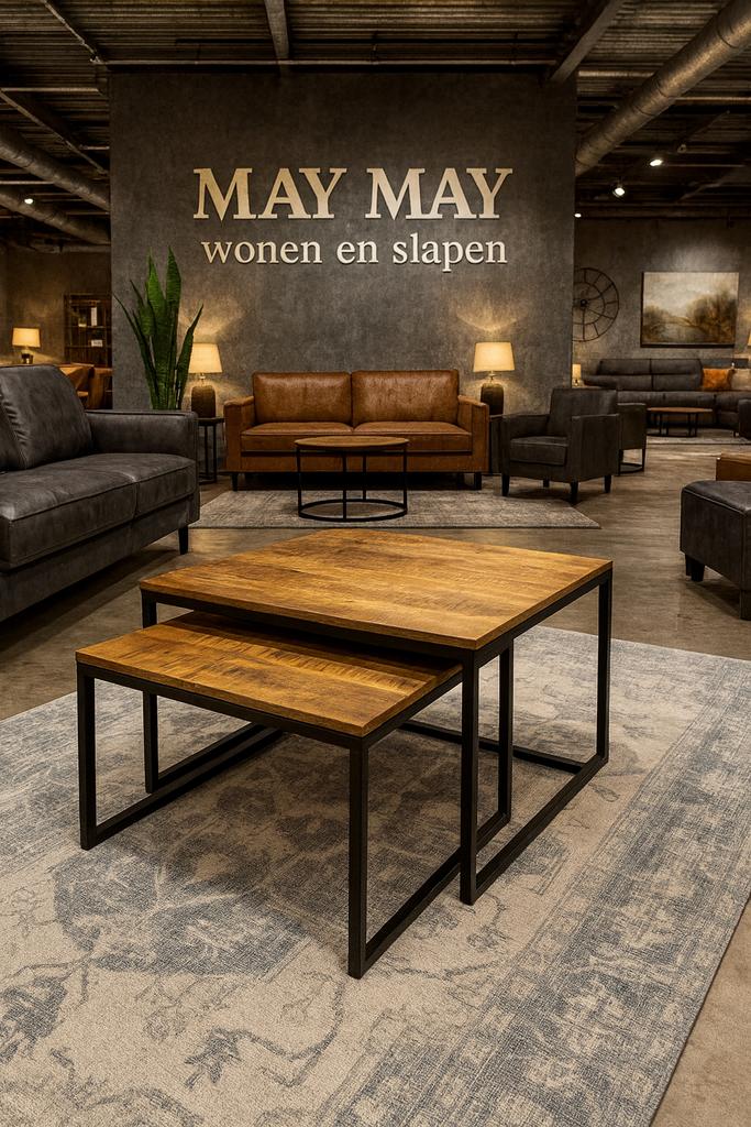 Salontafel set 2-delig mangohout direct/Leverbaar E-7280, 50 tot 100 cm, Vierkant, Nieuw, 50 tot 100 cm