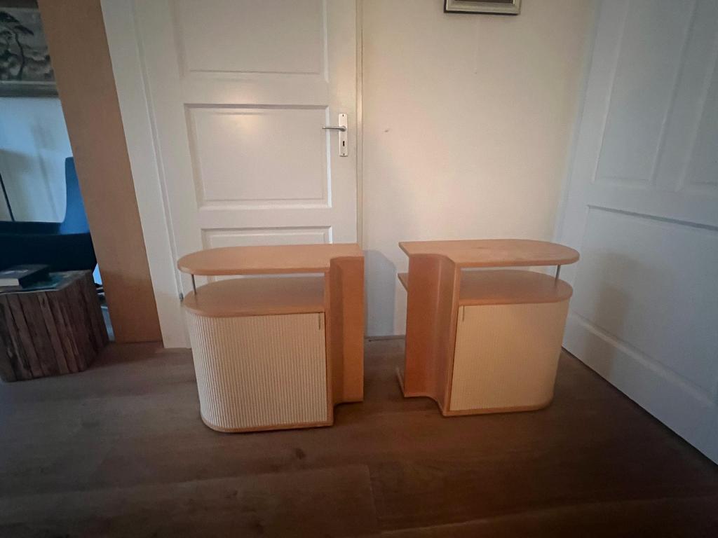 Auping Auronde nachtkastjes, Huis en Inrichting, Slaapkamer | Bedden, Ophalen, Gebruikt, Bruin, Tweepersoons
