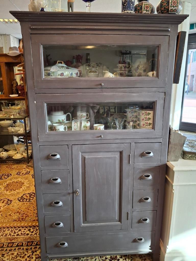 Antieke Brocante Kast met Schuifraampjes, Ophalen