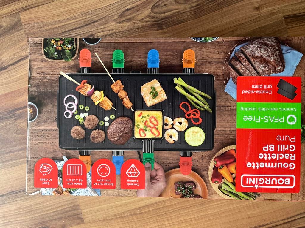 Bourgini Gourmette Raclette Grill 8P - Nieuwstaat, Ophalen, Vaatwasmachinebestendig, Nieuw, Tafelgrill
