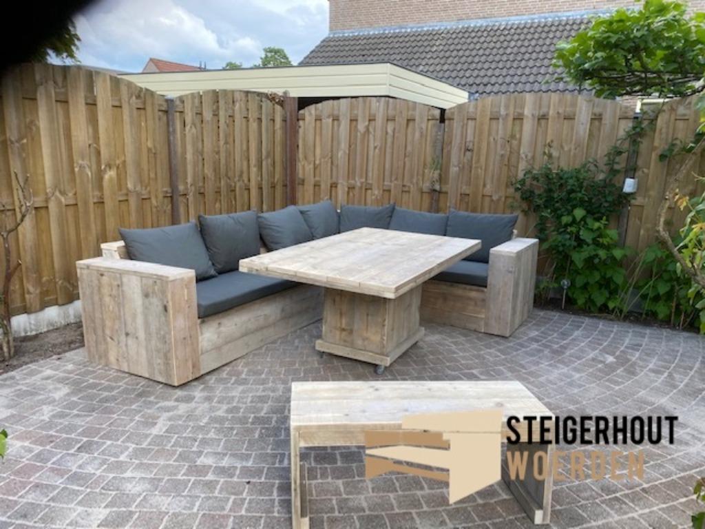 Hoekbank Tuinbank ACTIE SHOWROOM OPEN, Verzenden, Bank, Steigerhout, Nieuw