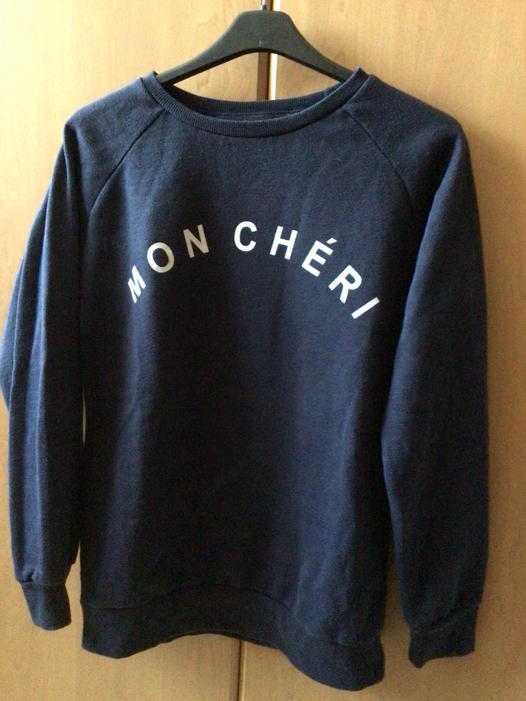 Donkerblauwe 'Mon Cheri' Sweatshirt - Maat 158, Ophalen of Verzenden, Zo goed als nieuw, Meisje, Trui of Vest