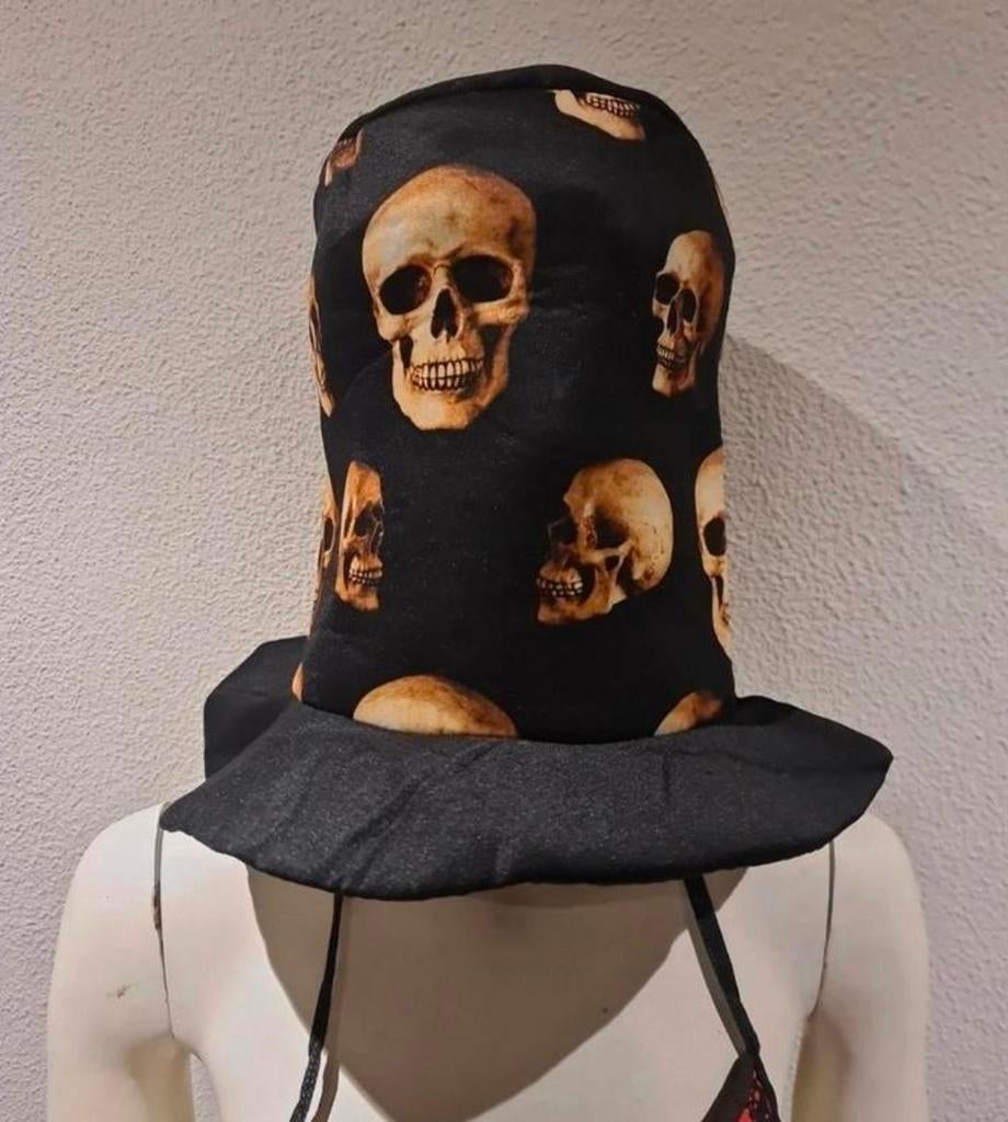 Carnaval Hoge Hoed met Doodskoppen, Ophalen of Verzenden, Zo goed als nieuw, Carnaval, Accessoires